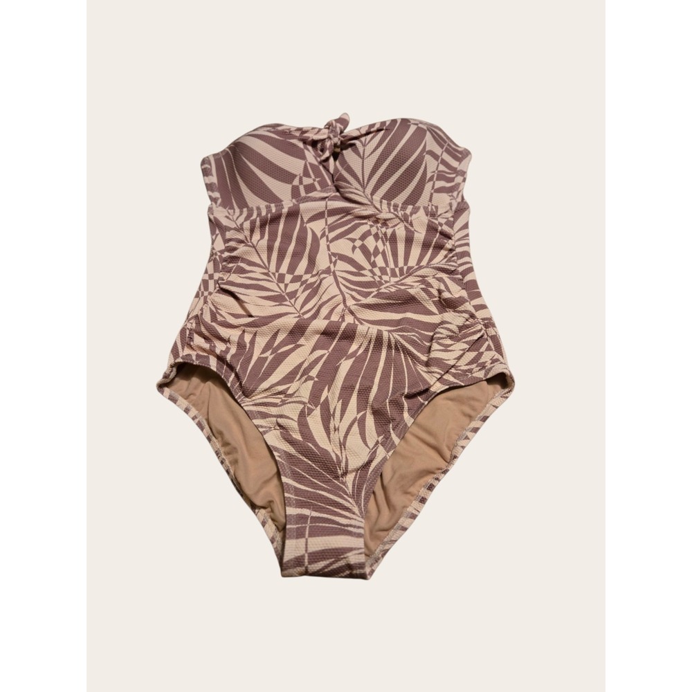 Kona Sol One Piece Swimsuit Large Textured Tropical Palm Print Padded Cups